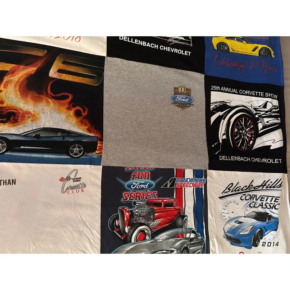 Double Sided Repurposed Upcycled T-shirt Blanket Car Lovers Blanket Twin Fleece